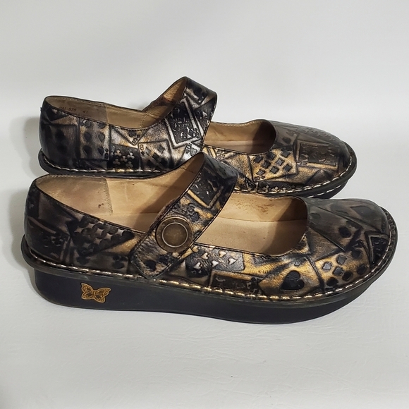 Alegria Deck of Cards Mary Jane Clog Black Gold Womens Shoes Size 41 - Picture 8 of 13